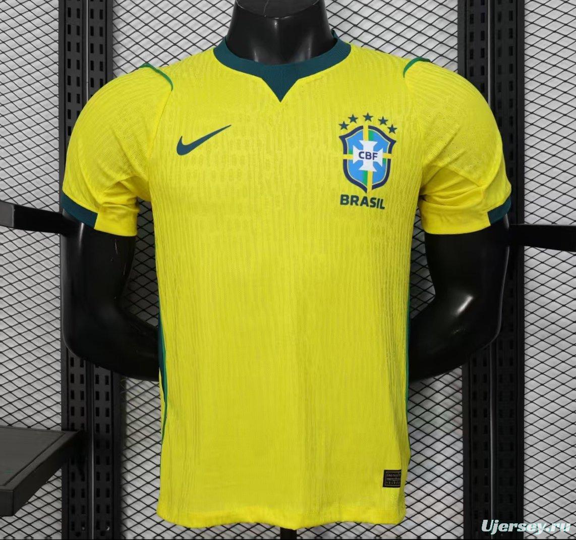 Player Version 2026 Brazil Home Yellow with Vertical Stripe Pattern Jersey