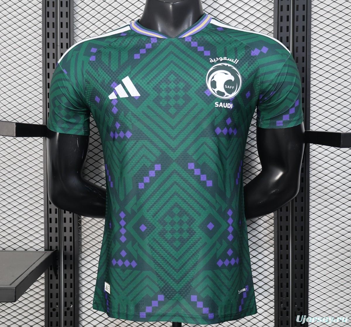 Player Version 2026 Saudi Arabia Home Green with Geometric Diamond Pattern Jersey
