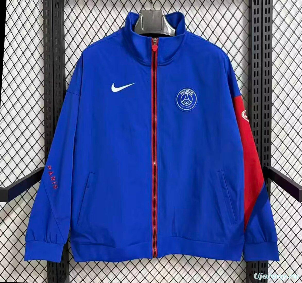 25/26 Paris Saint-Germain Blue with Red  Full Zipper Windbreaker
