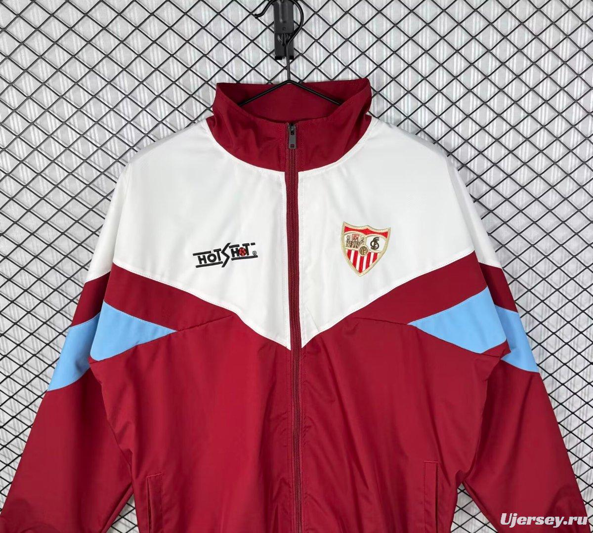 Retro 93/94 Sevilla White/Wine Full Zipper Windbreaker