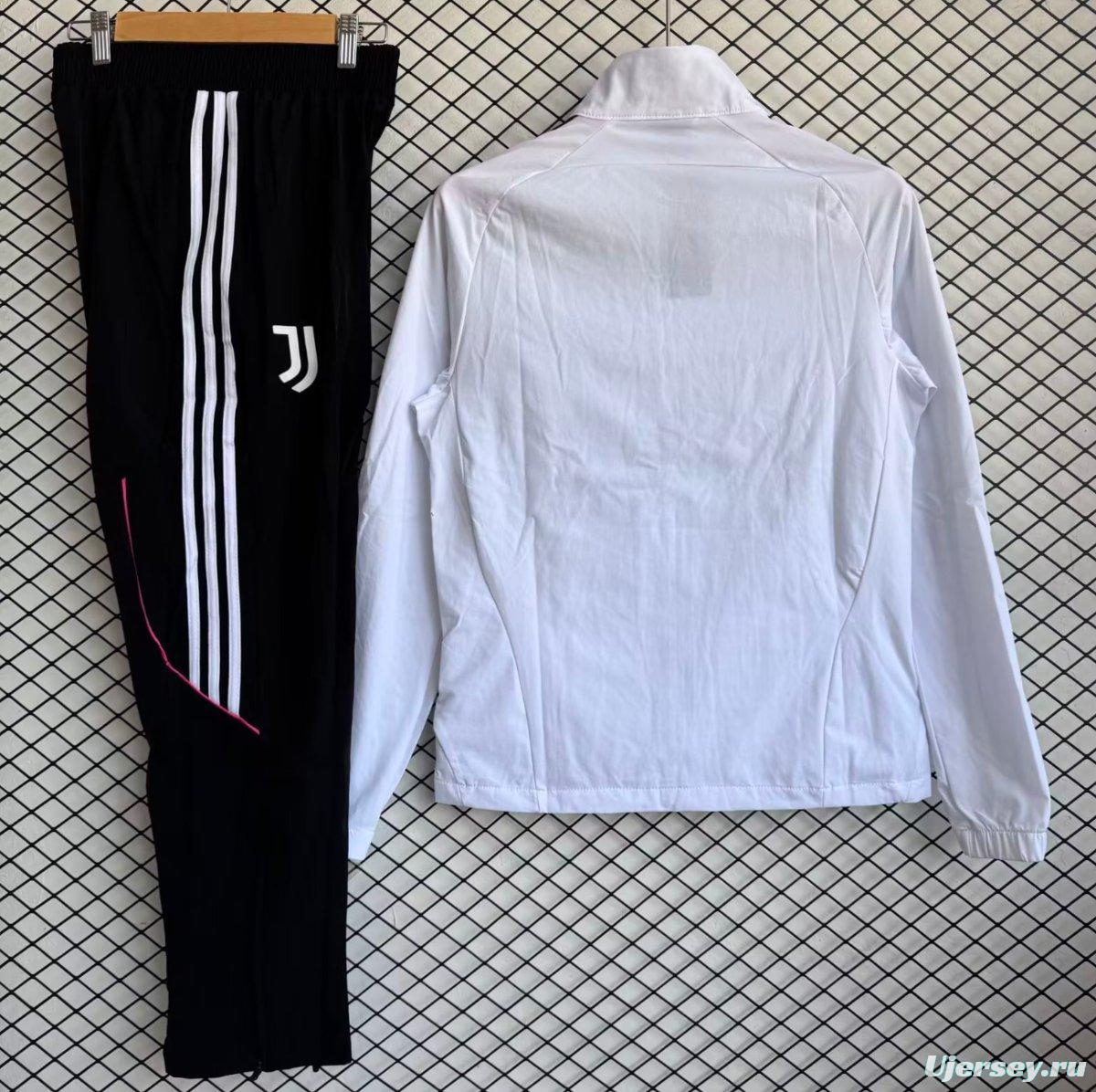 25/26 Juventus White with Black Full zipper Jacket Tracksuit+ long pants