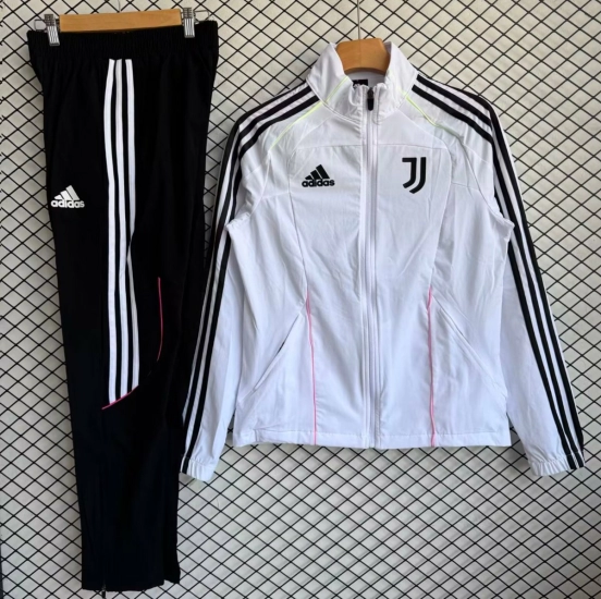 25/26 Juventus White with Black Full zipper Jacket Tracksuit+ long pants