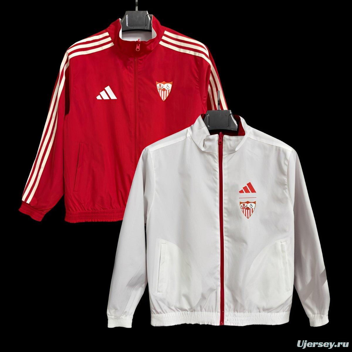25/26 Sevilla Red/White Reversible Full Zipper Windbreaker