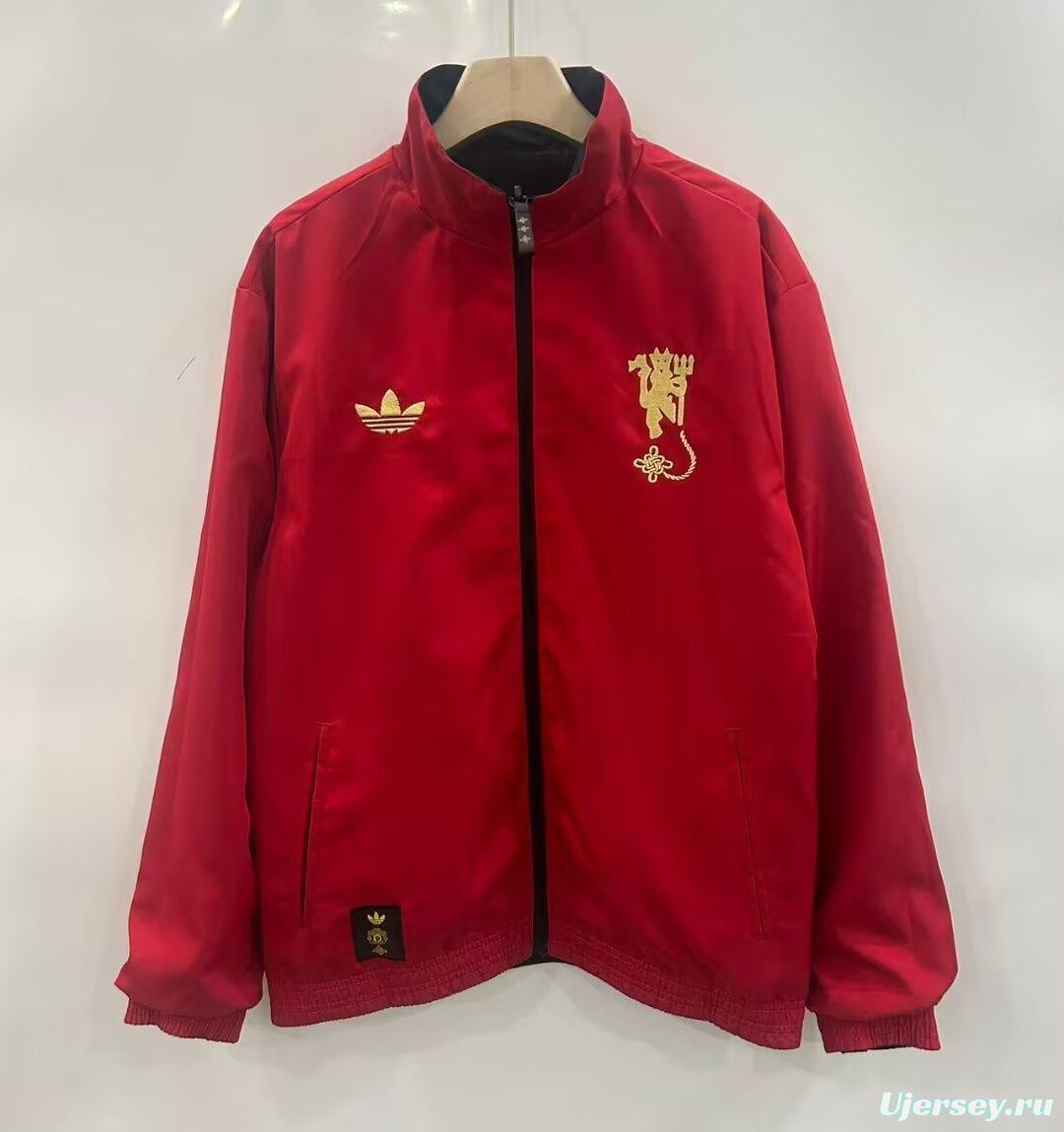25/26 Manchester United Red/Black Reversible Full Zipper Windbreaker