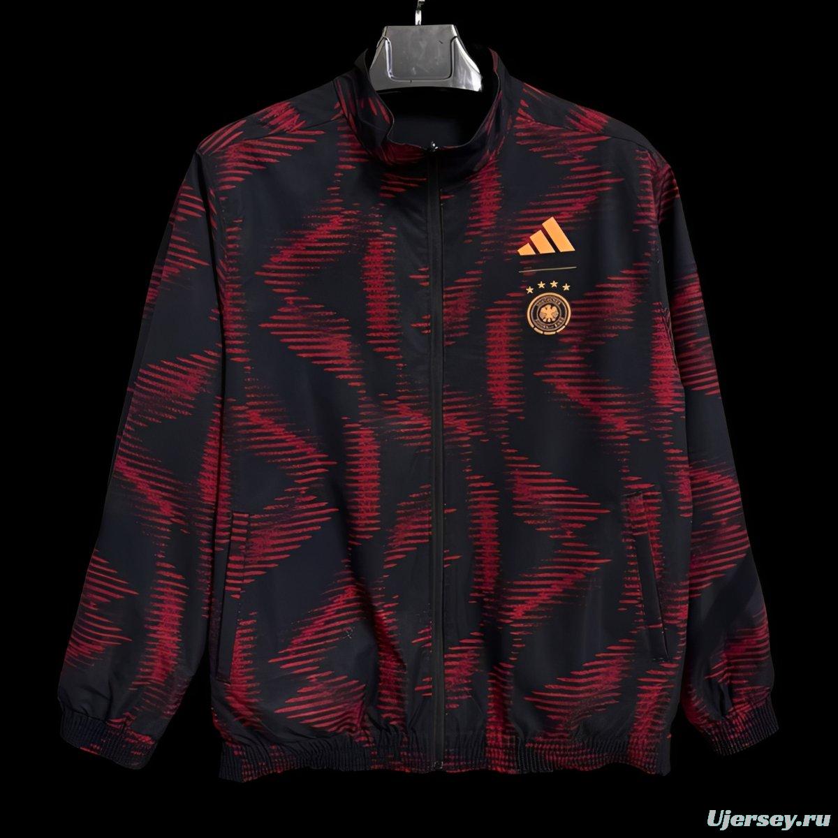 2025 Germany Black with Red Geometric Pattern Full Zipper Windbreaker