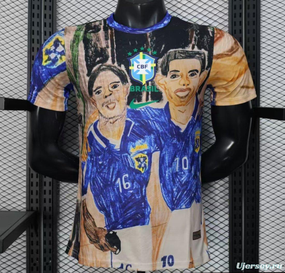 Player Version 2026 Brazil CBF Hand-Drawn Art Special Edition Jersey Featuring Ronaldo & Ronaldinho