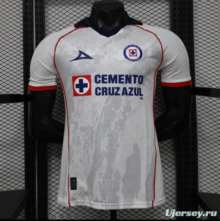 25/26 Player Version Cruz Azul White with Faint Grey Pattern Jersey