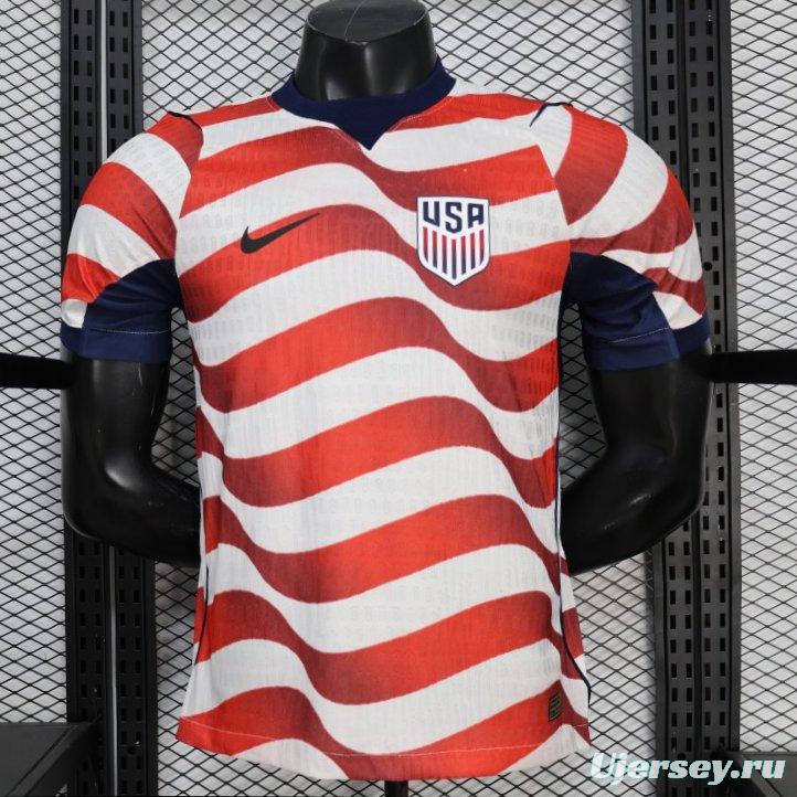 Player Version 2026 USA Home Red & White Stripe  Jersey