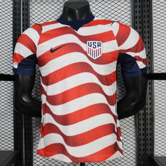 Player Version 2026 USA Home Red & White Stripe  Jersey