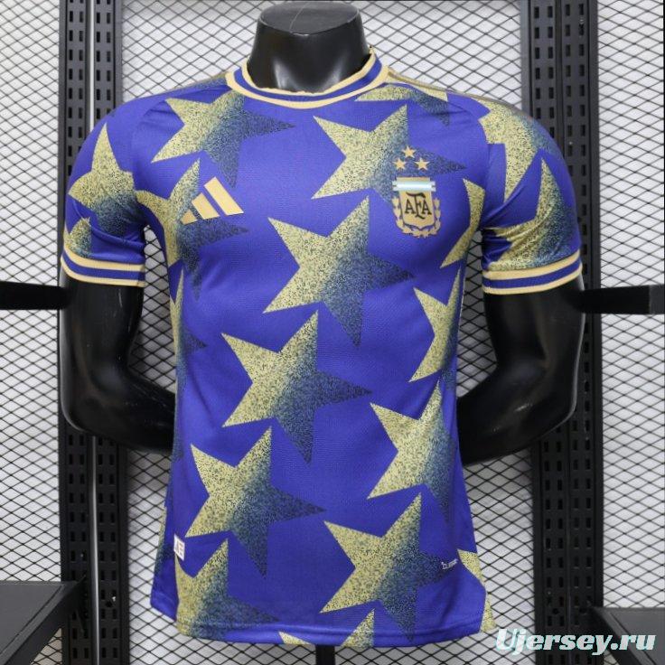 Player Version 2026  Argentina AFA Adidas Special Edition Royal Blue Gold Star Print Champions Jersey