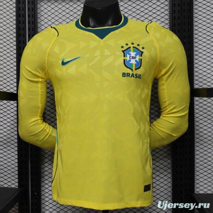 Player Version 2026 Brazil  Yellow with Geometric Pattern Home Long Sleeve Jersey