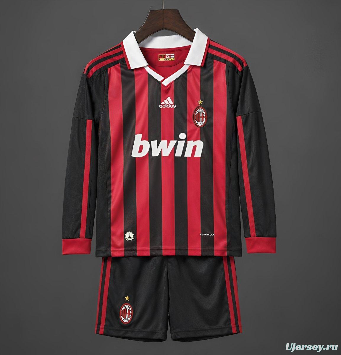 Retro 09/10 Kids AC Milan Home Long Sleeve Jersey