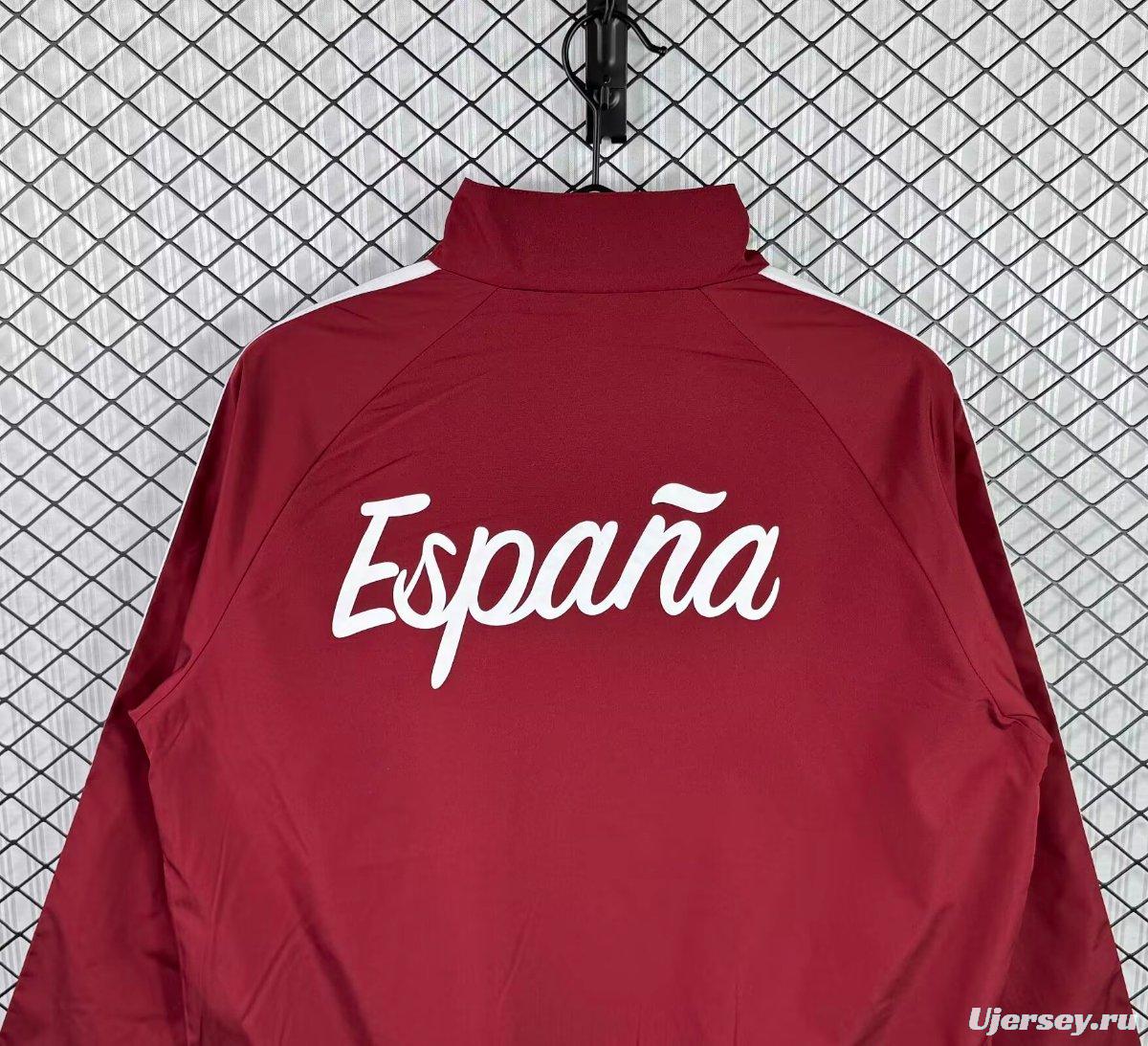 2026 Spain Burgundy Red Full Zipper Windbreaker