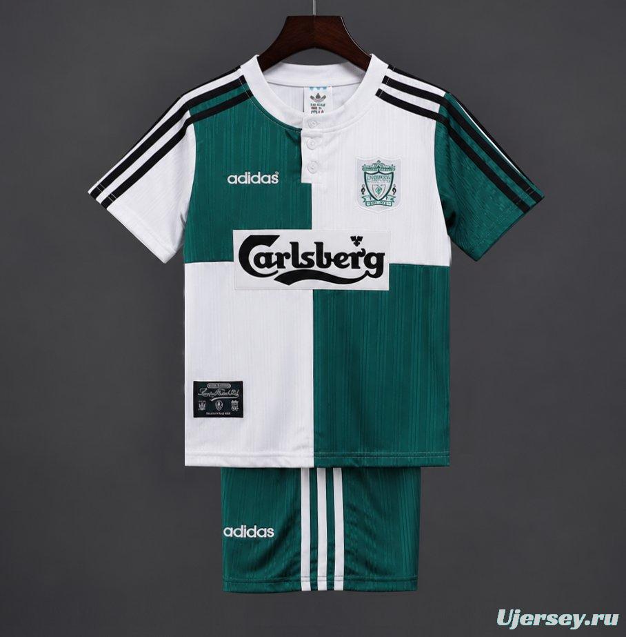 Retro 1995/96 Kids Liverpool White & Green Away Jersey