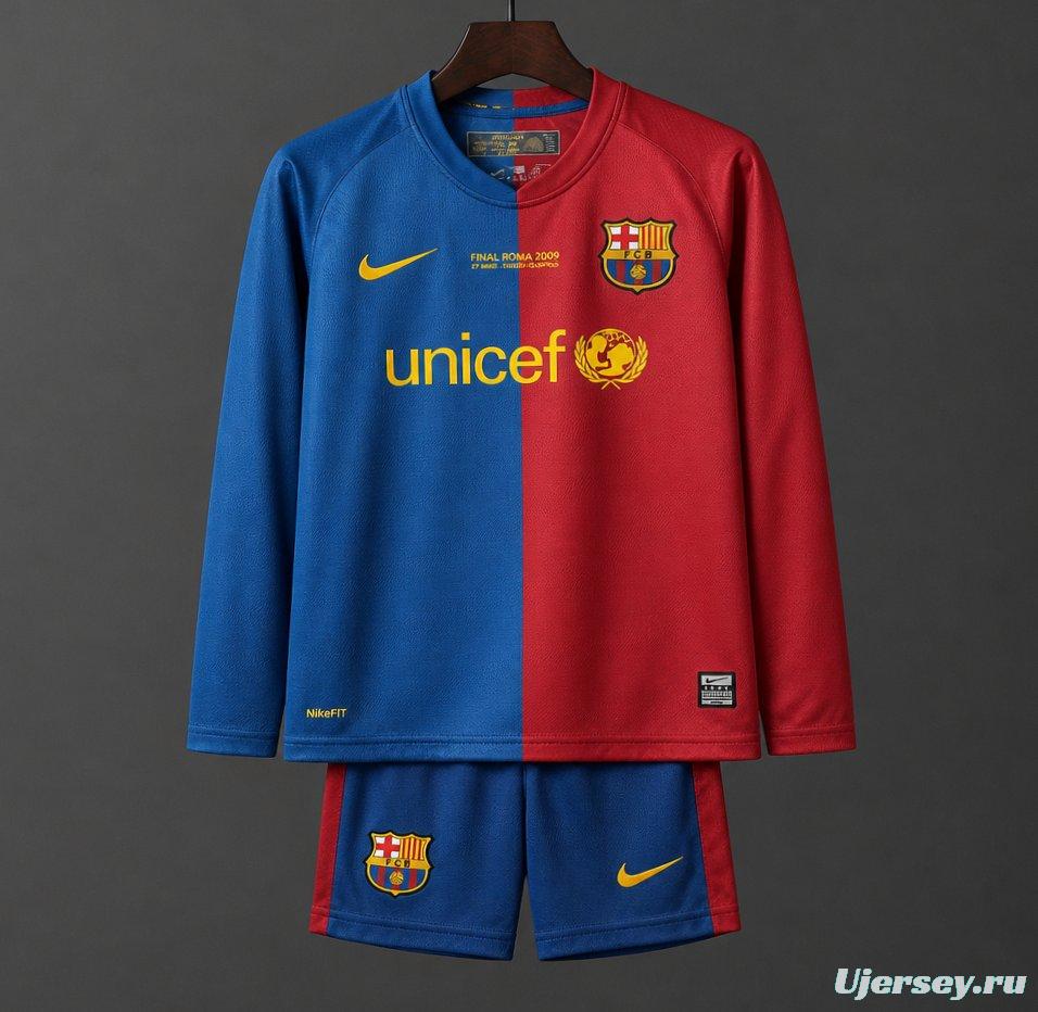 Retro Kids 08/09 Barcelona Home Champions Long Sleeve Jersey