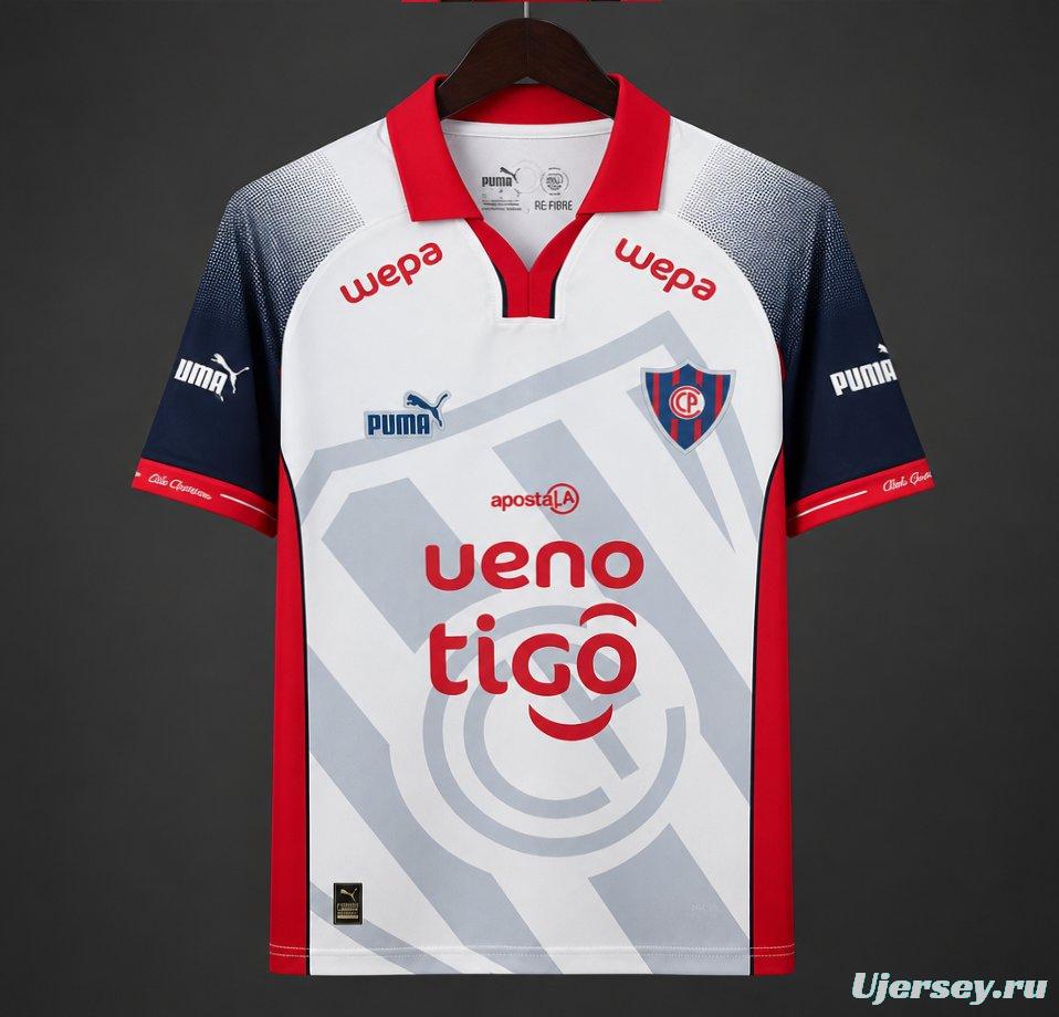 2026/27 Cerro Porteño White with Navy Blue Sleeve Away Jersey