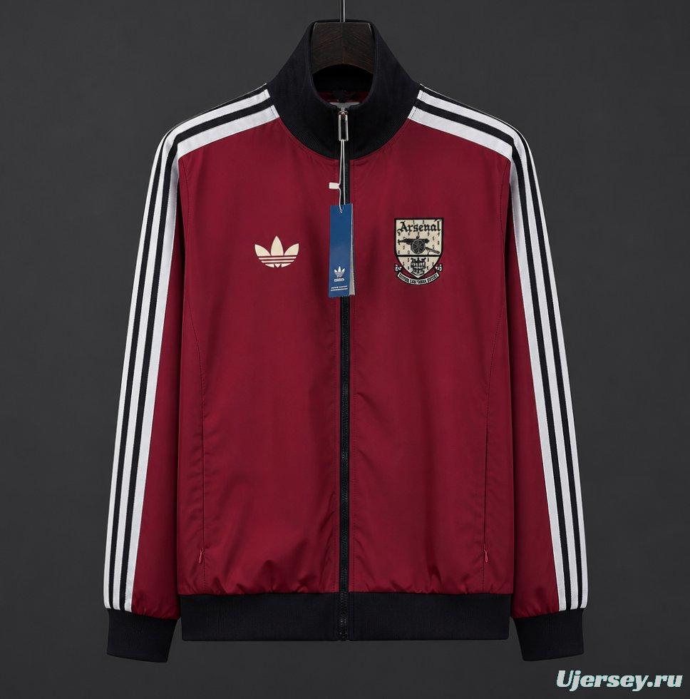 26/27 Arsenal Track Jacket Burgundy Black Full Zipper Windbreaker