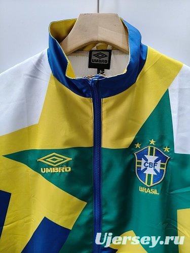 Retro 93/94 Brazil Yellow & Green & Blue Star Pattern Windbreaker Jacket