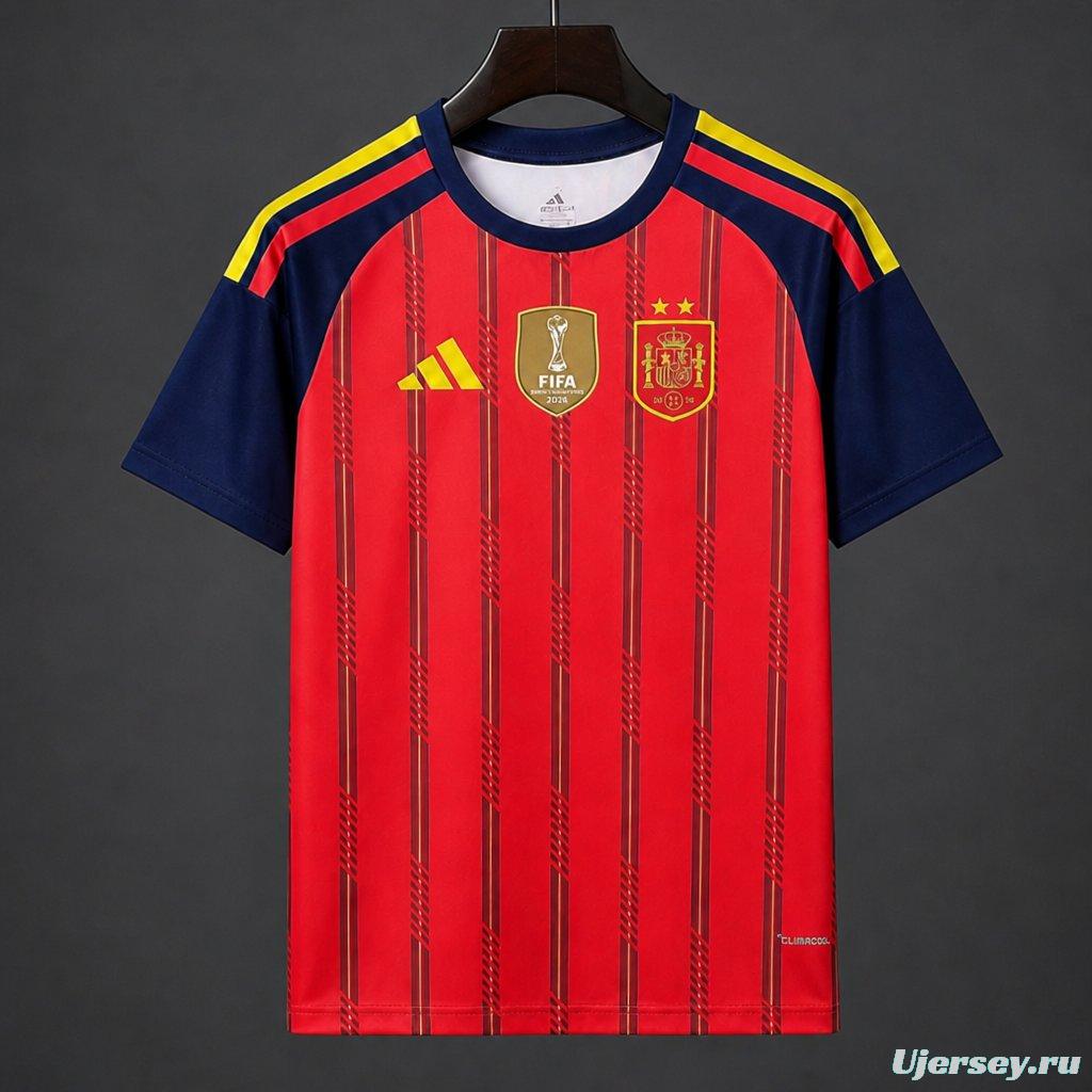 2 Star 2026 Spain Home Jersey With Champion Patch