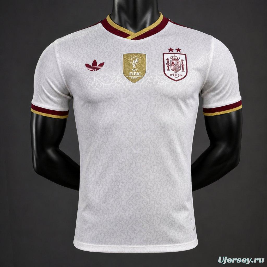 2 Star Player Version 2026 Spain Away White Jersey With Champion Patch