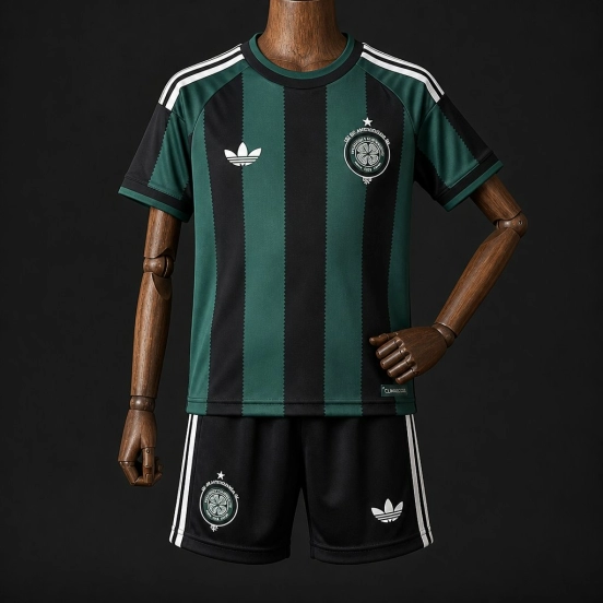 26/27 Kids  Celtic Away Green With Black Stripes Kits Jersey