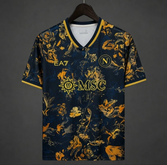 26/27 SSC Napoli Concept Jersey – Navy Blue and Gold Ornate Floral Pattern Edition